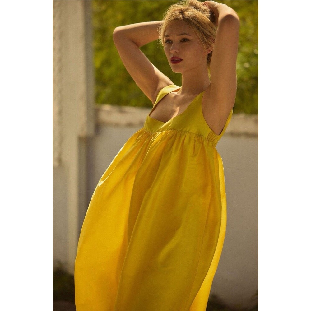 Anthropologie Pinnacle Shruti Sancheti Maxi Dress Yellow Preppy Boho Sz M NWT